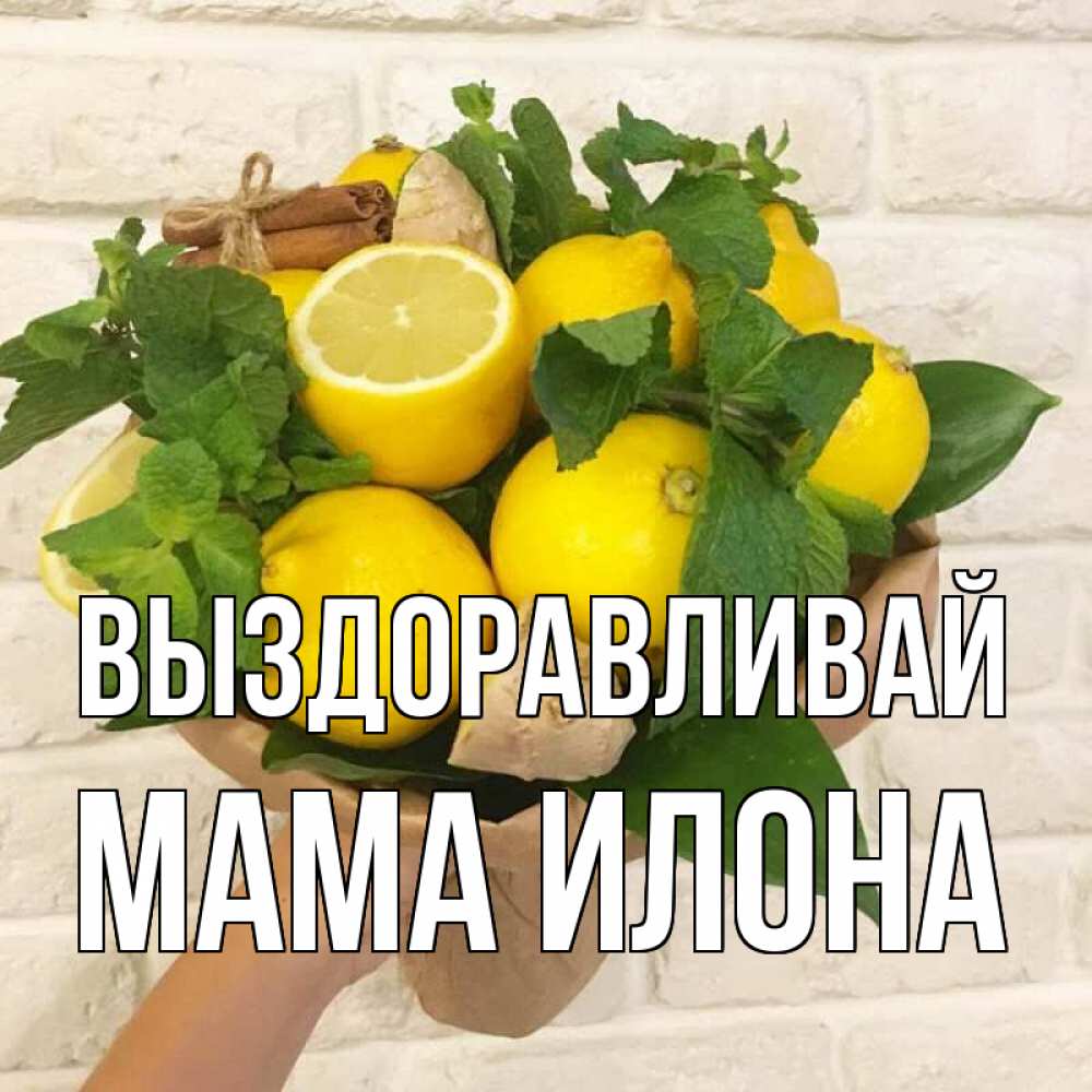 Открытка на каждый день с именем, Мама-Илона Выздоравливай витамины Прикольная открытка с пожеланием онлайн скачать бесплатно 