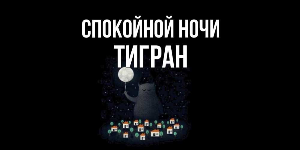 Открытка на каждый день с именем, Тигран Спокойной ночи кот,луна, ночь, звезды Прикольная открытка с пожеланием онлайн скачать бесплатно 
