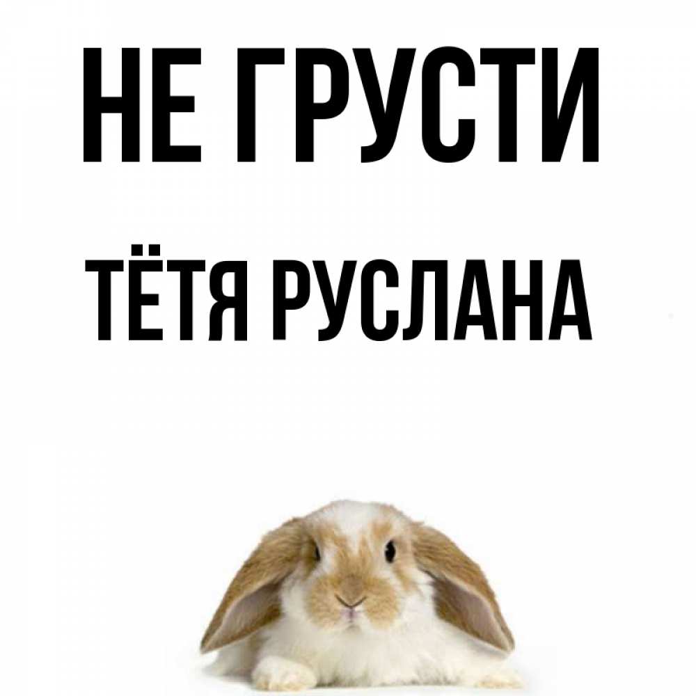 Открытка на каждый день с именем, Тётя-Руслана Не грусти коричнево белый заяц с большими ушками Прикольная открытка с пожеланием онлайн скачать бесплатно 