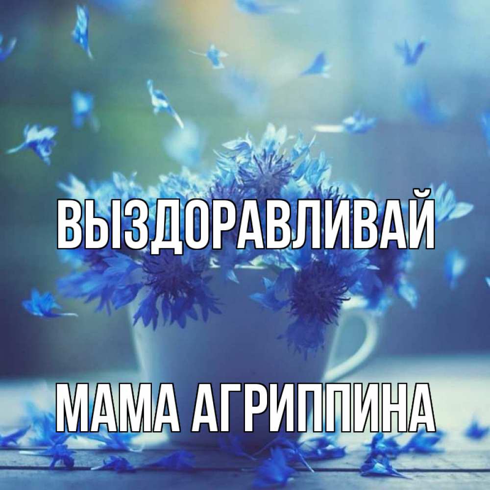 Открытка на каждый день с именем, Мама-Агриппина Выздоравливай кружка с зельем и цветами Прикольная открытка с пожеланием онлайн скачать бесплатно 