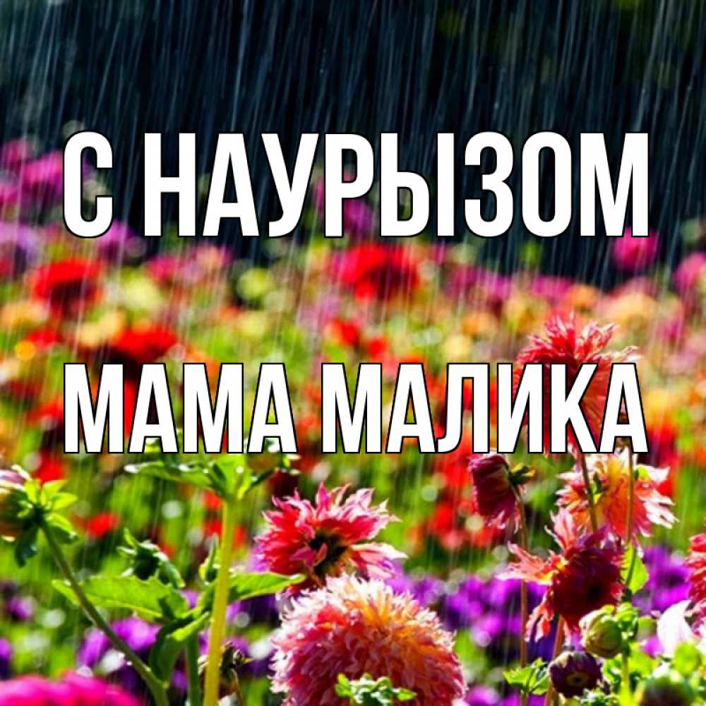 Открытка на каждый день с именем, Мама-Малика С наурызом цветы под дождиком к международному женскому дню Прикольная открытка с пожеланием онлайн скачать бесплатно 