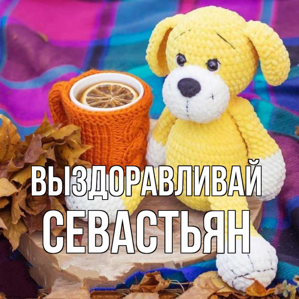 Открытка на каждый день с именем, Севастьян Выздоравливай не болей и пей чай с лимоном Прикольная открытка с пожеланием онлайн скачать бесплатно 