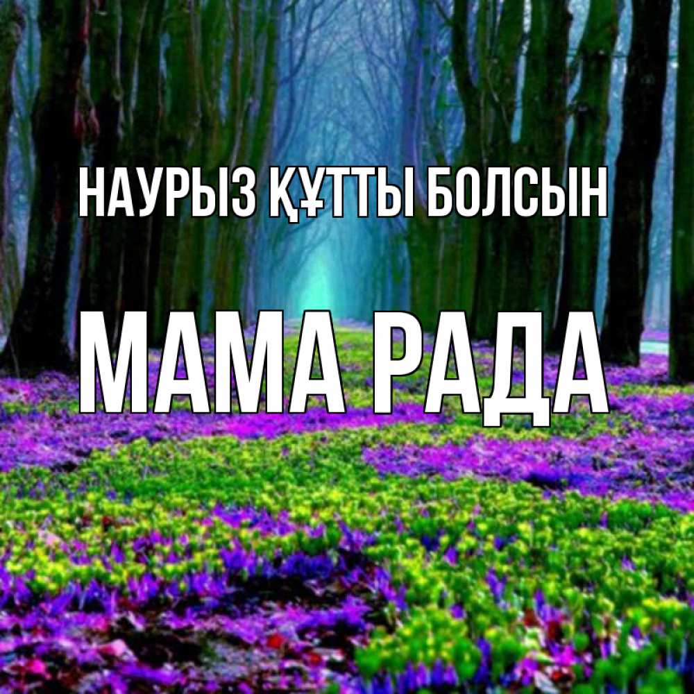 Открытка на каждый день с именем, Мама-Рада Наурыз құтты болсын фиолетовые цветы в лесу 1 Прикольная открытка с пожеланием онлайн скачать бесплатно 