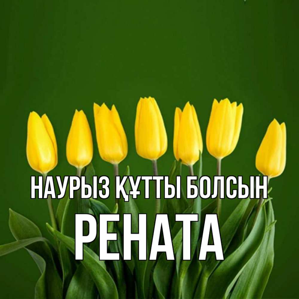Открытка на каждый день с именем, Рената Наурыз құтты болсын желтого цвета 3 Прикольная открытка с пожеланием онлайн скачать бесплатно 