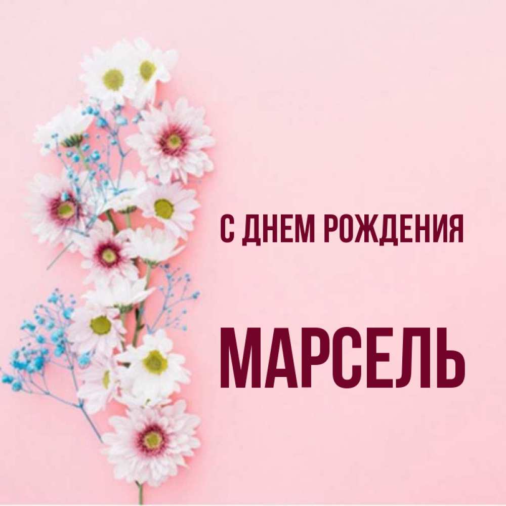 Открытка на каждый день с именем, Марсель С днем рождения Родная моя с днем рождения тебя картинка с цветами белыми и голубыми Прикольная открытка с пожеланием онлайн скачать бесплатно 