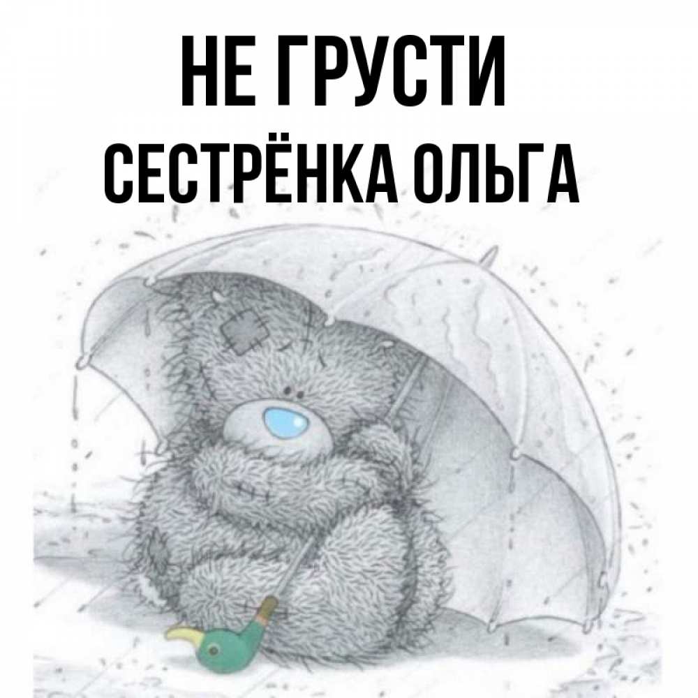 Открытка на каждый день с именем, Сестрёнка-Ольга Не грусти спасите мишку Тедди Прикольная открытка с пожеланием онлайн скачать бесплатно 