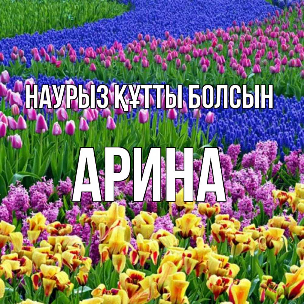 Открытка на каждый день с именем, Арина Наурыз құтты болсын цветы Прикольная открытка с пожеланием онлайн скачать бесплатно 