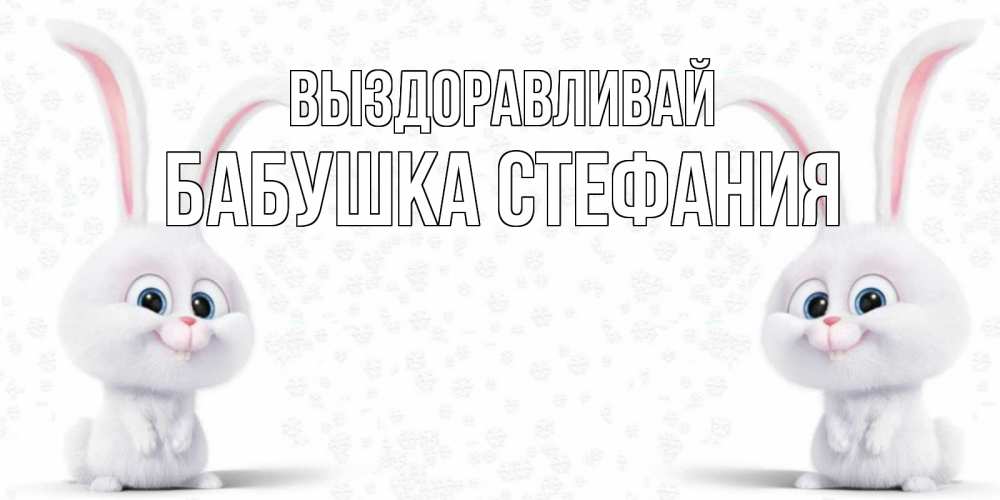 Открытка на каждый день с именем, Бабушка-Стефания Выздоравливай не болей с зайцем Прикольная открытка с пожеланием онлайн скачать бесплатно 