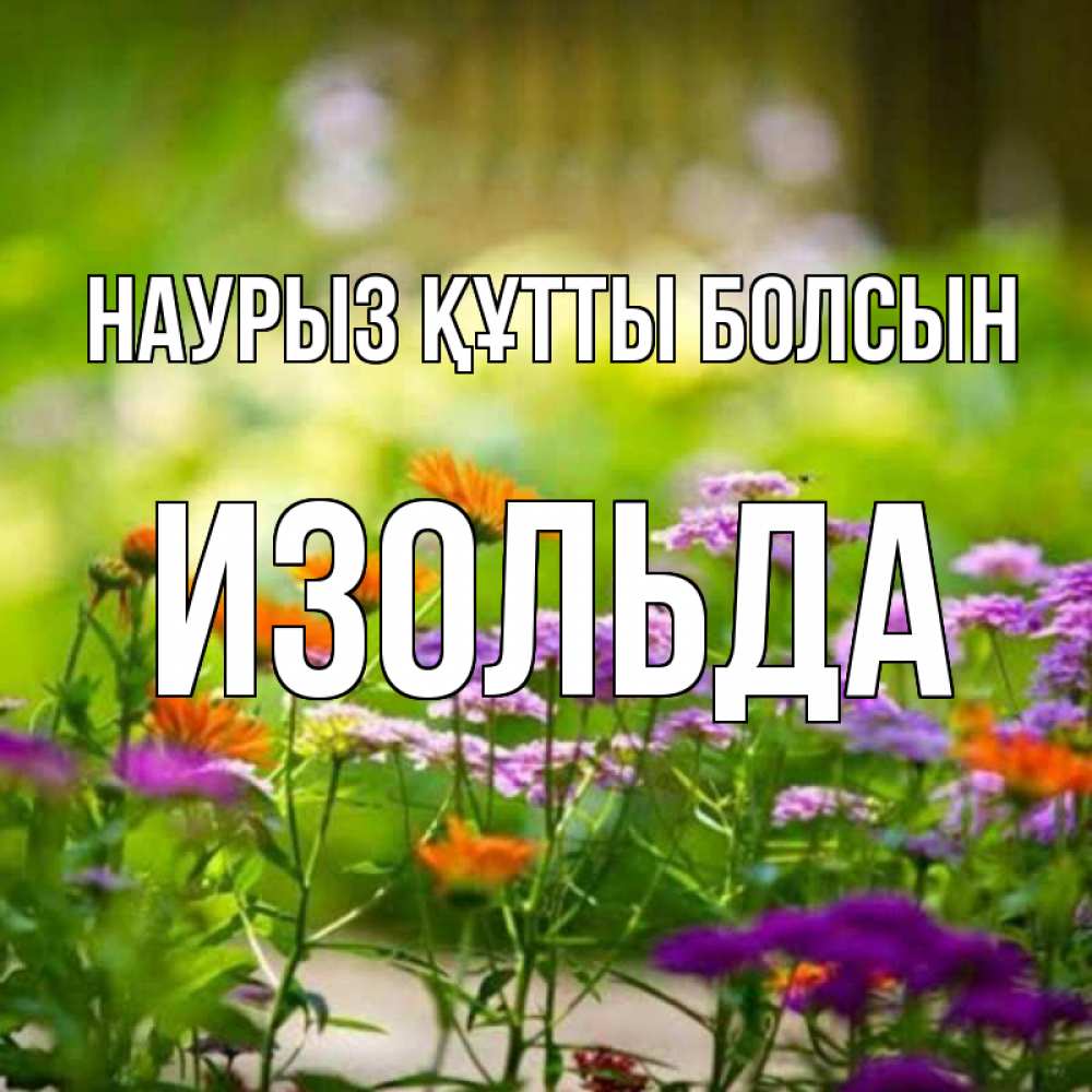 Открытка на каждый день с именем, Изольда Наурыз құтты болсын цветы Прикольная открытка с пожеланием онлайн скачать бесплатно 