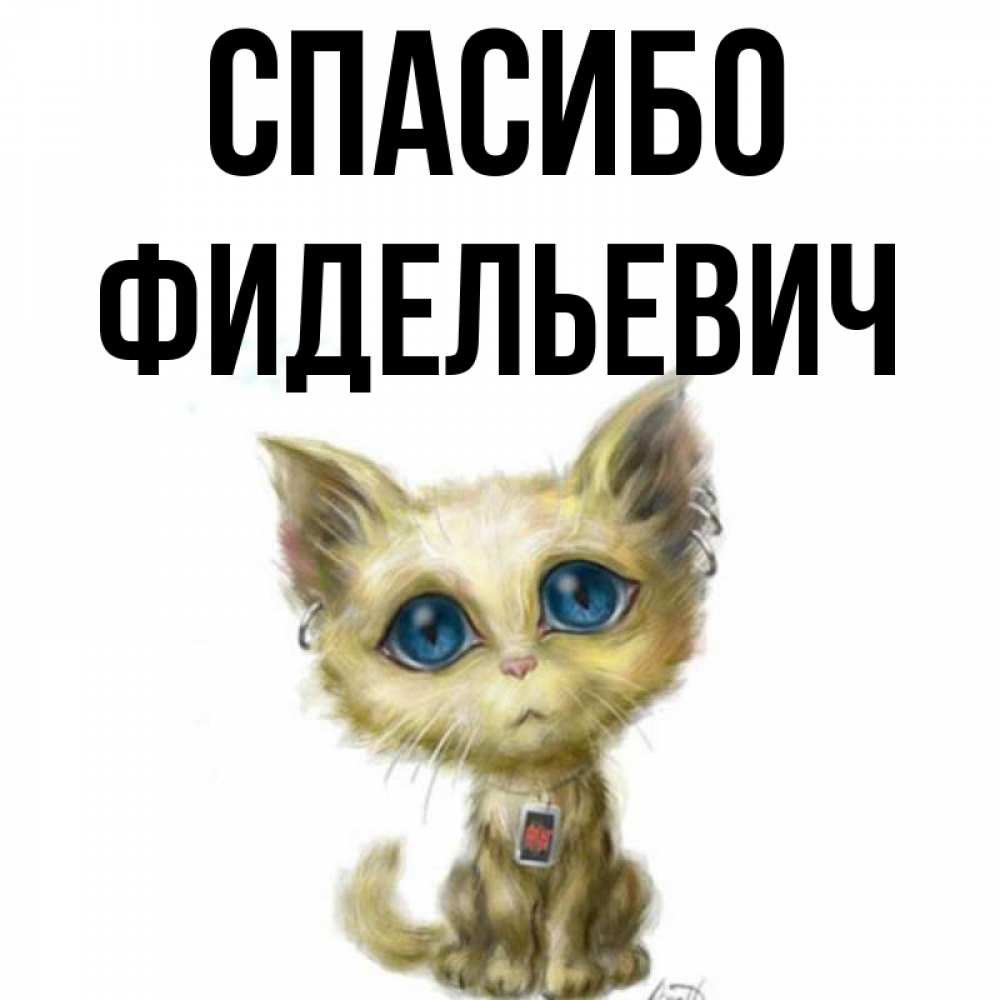 Открытка на каждый день с именем, Фидельевич Спасибо рисованный кот благодарит вас Прикольная открытка с пожеланием онлайн скачать бесплатно 