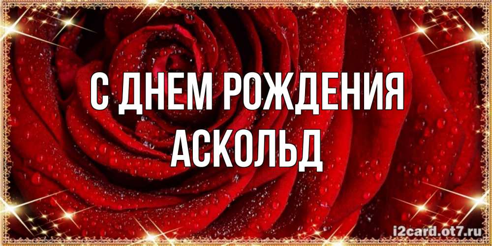 Открытка на каждый день с именем, Аскольд С днем рождения роса на розе блестящая в лучах солнца Прикольная открытка с пожеланием онлайн скачать бесплатно 