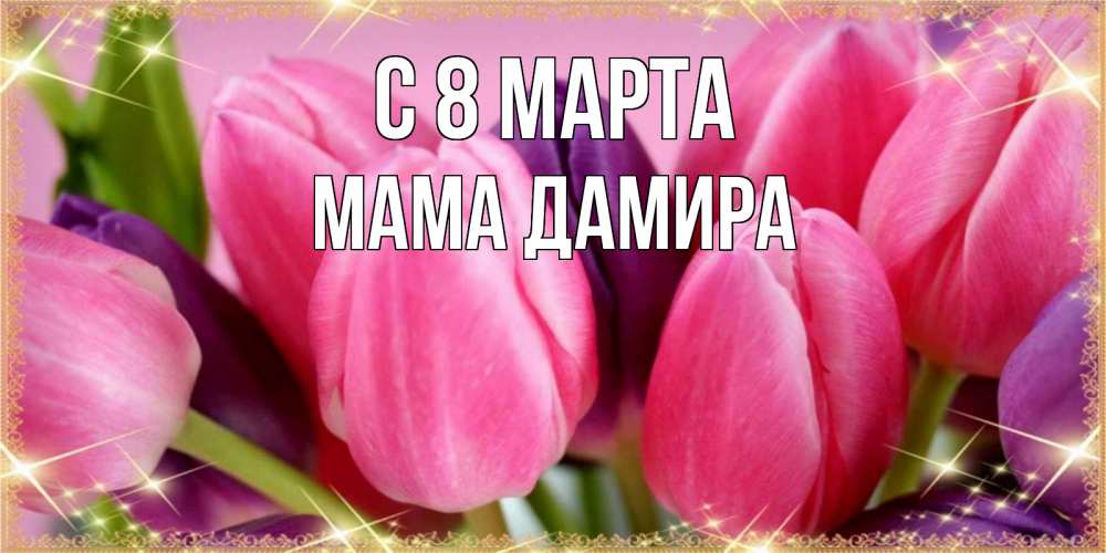 Открытка на каждый день с именем, Мама-Дамира С 8 МАРТА тюльпаны для женщины на международный женский день Прикольная открытка с пожеланием онлайн скачать бесплатно 