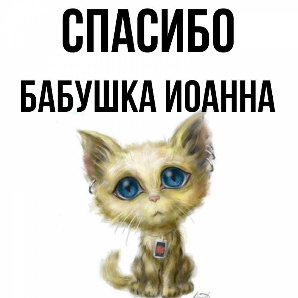 Открытка на каждый день с именем, Бабушка-Иоанна Спасибо рисованный кот благодарит вас Прикольная открытка с пожеланием онлайн скачать бесплатно 
