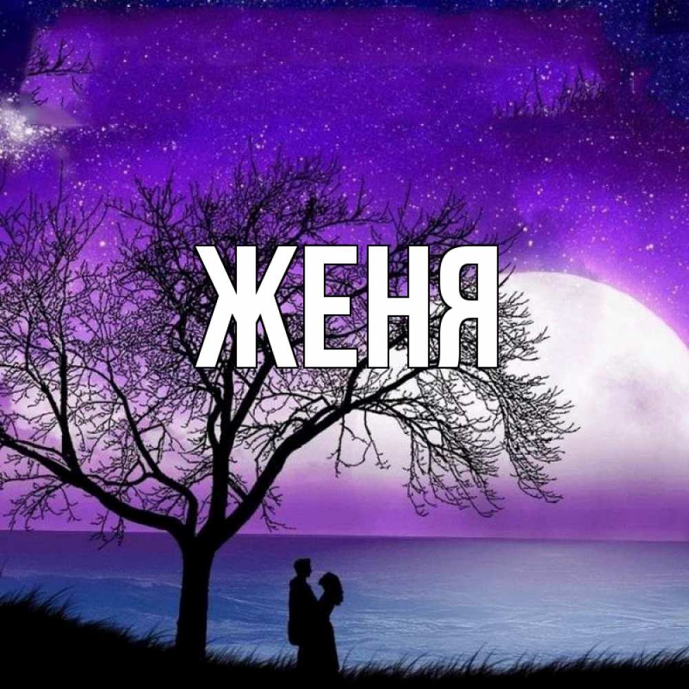 Открытка на каждый день с именем, Женя Главная огромная луна и парочка Прикольная открытка с пожеланием онлайн скачать бесплатно 