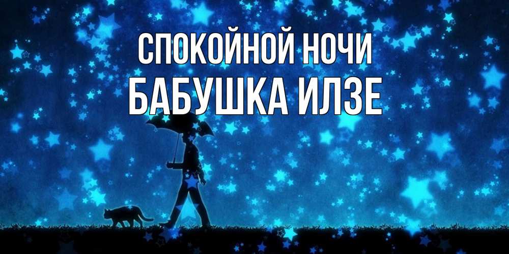 Открытка на каждый день с именем, Бабушка-Илзе Спокойной ночи ночные прогулки с котом под звездами Прикольная открытка с пожеланием онлайн скачать бесплатно 