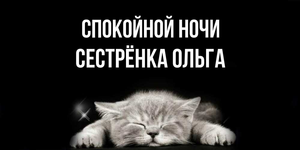 Открытка на каждый день с именем, Сестрёнка-Ольга Спокойной ночи спящий котик Прикольная открытка с пожеланием онлайн скачать бесплатно 