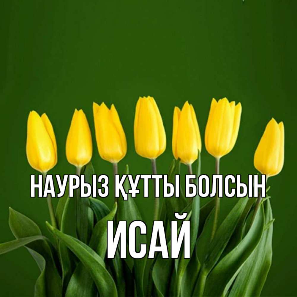 Открытка на каждый день с именем, Исай Наурыз құтты болсын желтого цвета 3 Прикольная открытка с пожеланием онлайн скачать бесплатно 