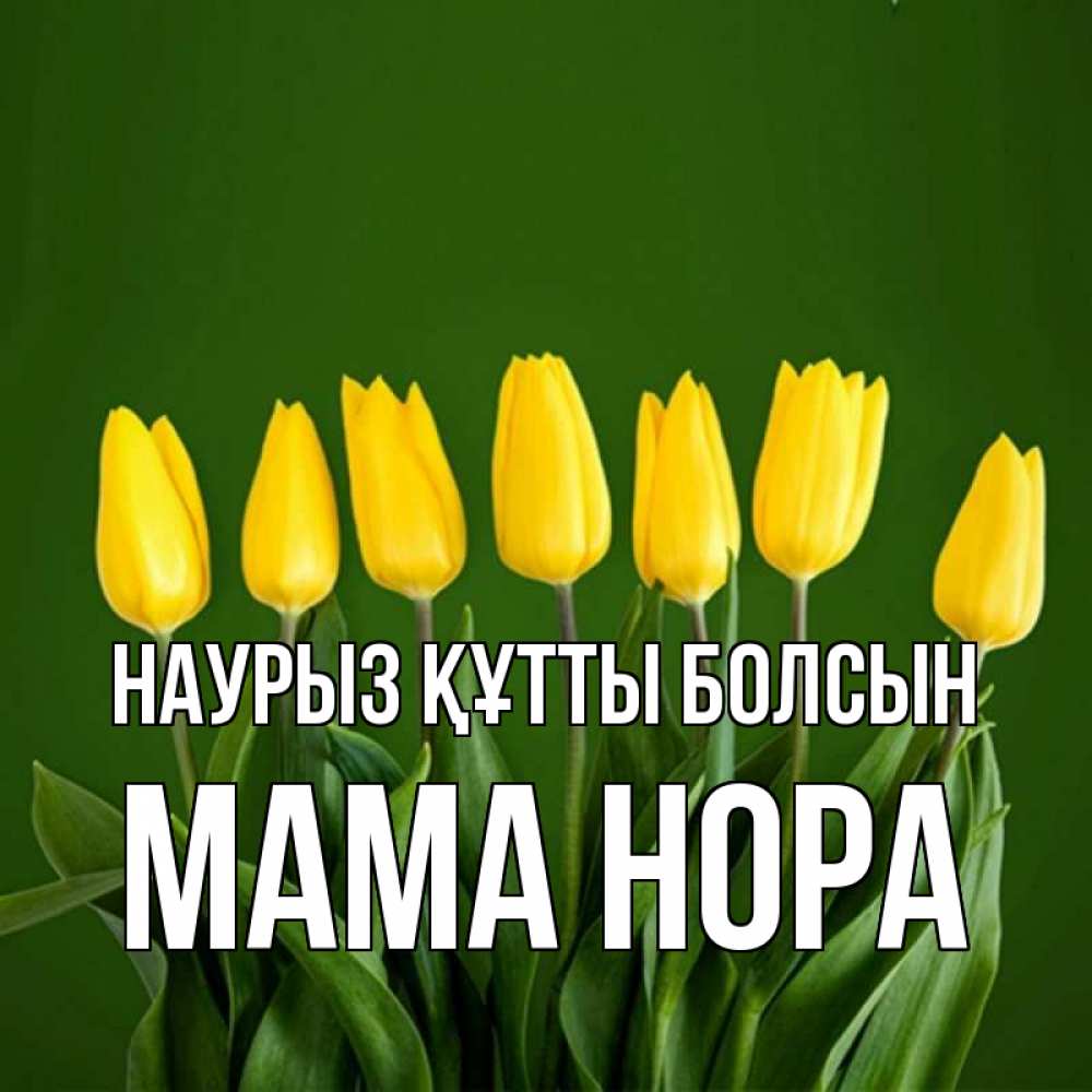 Открытка на каждый день с именем, Мама-Нора Наурыз құтты болсын желтого цвета 3 Прикольная открытка с пожеланием онлайн скачать бесплатно 