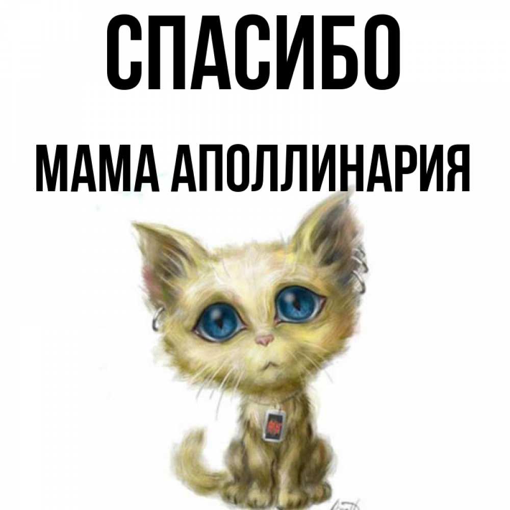 Открытка на каждый день с именем, Мама-Аполлинария Спасибо рисованный кот благодарит вас Прикольная открытка с пожеланием онлайн скачать бесплатно 