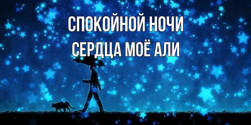 Открытка на каждый день с именем, Сердца-моё-Али Спокойной ночи ночные прогулки с котом под звездами Прикольная открытка с пожеланием онлайн скачать бесплатно 