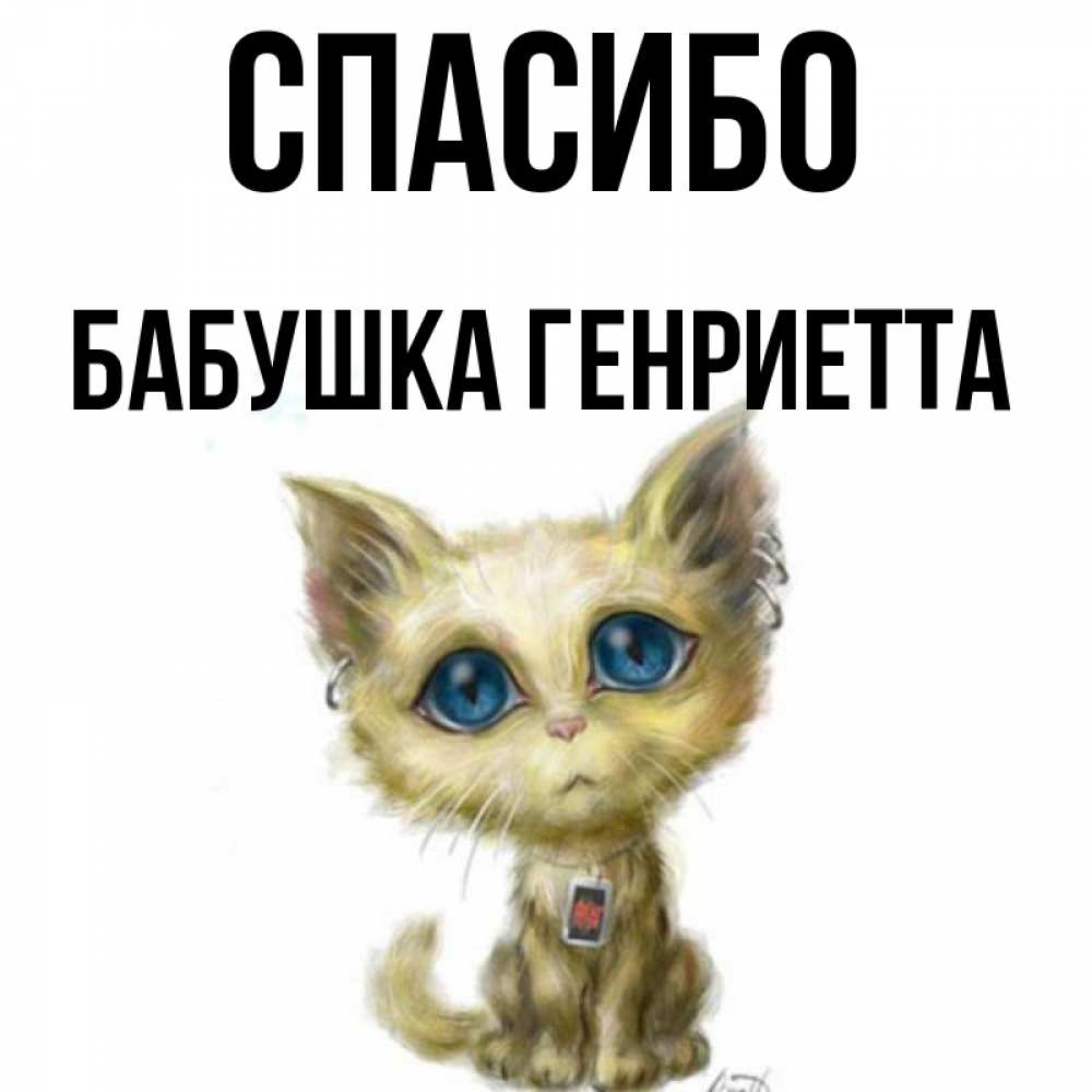 Открытка на каждый день с именем, Бабушка-Генриетта Спасибо рисованный кот благодарит вас Прикольная открытка с пожеланием онлайн скачать бесплатно 