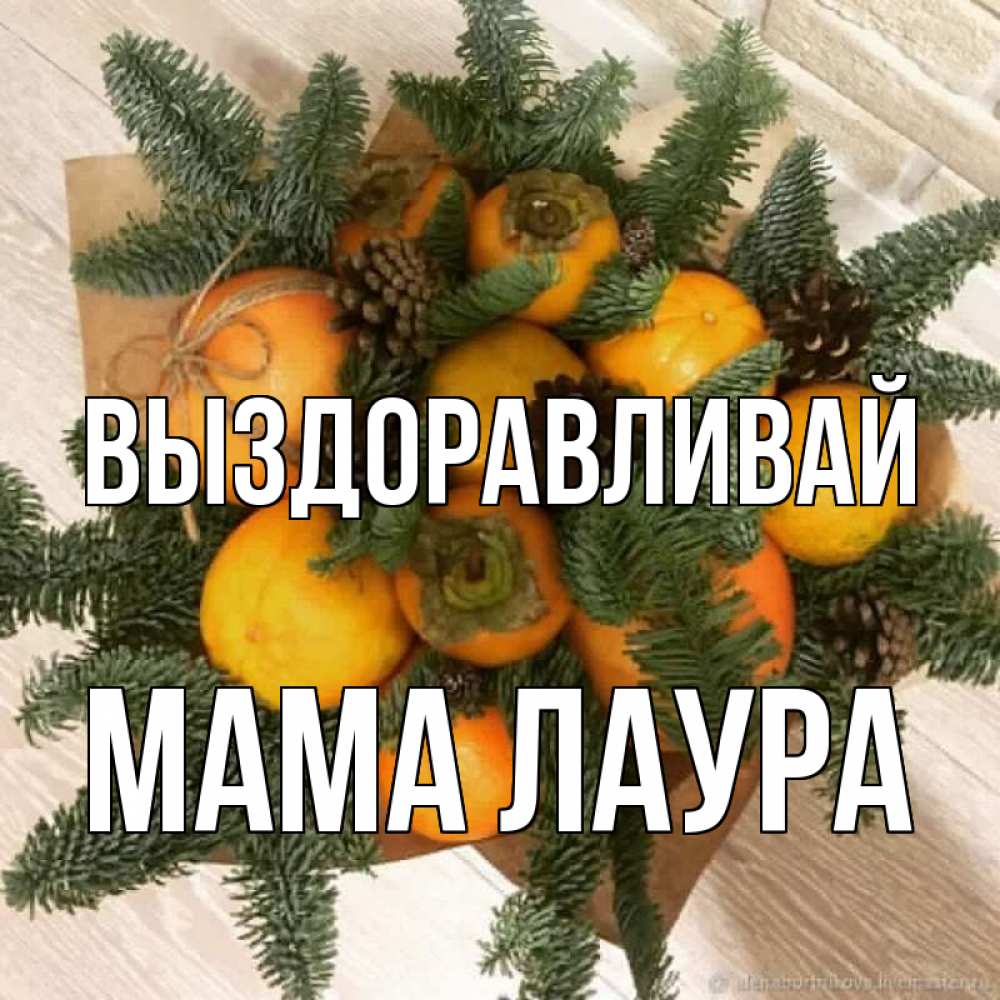 Открытка на каждый день с именем, Мама-Лаура Выздоравливай апельсины и хурьма Прикольная открытка с пожеланием онлайн скачать бесплатно 
