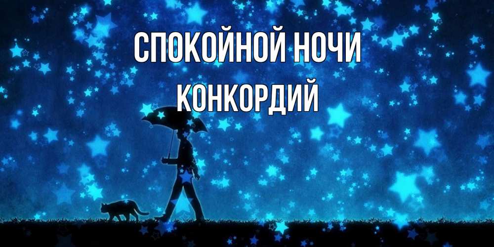 Открытка на каждый день с именем, Конкордий Спокойной ночи ночные прогулки с котом под звездами Прикольная открытка с пожеланием онлайн скачать бесплатно 