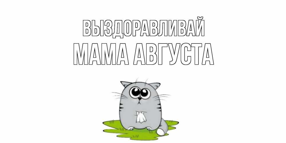 Открытка на каждый день с именем, Мама-Августа Выздоравливай кот и открытки про выздоровление Прикольная открытка с пожеланием онлайн скачать бесплатно 