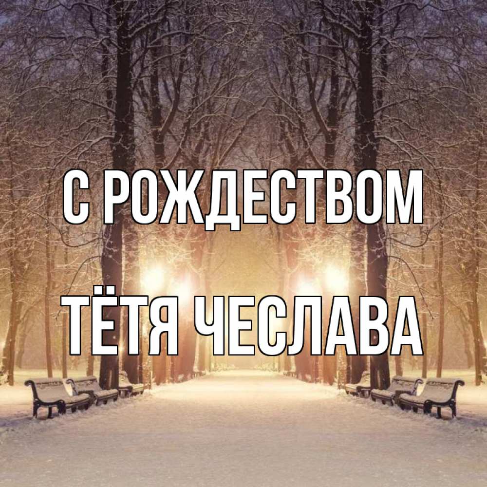Открытка на каждый день с именем, Тётя-Чеслава С рождеством зима, парк, фонарь, лес Прикольная открытка с пожеланием онлайн скачать бесплатно 