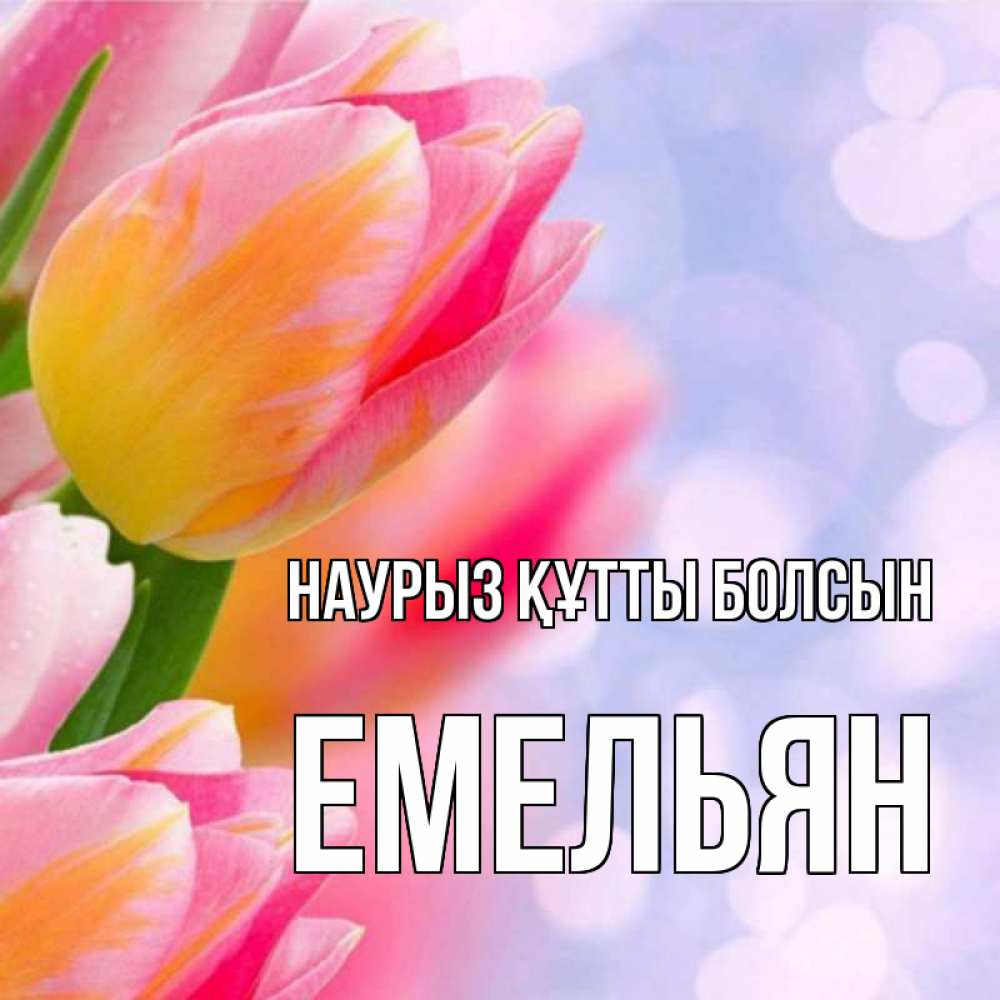 Открытка на каждый день с именем, Емельян Наурыз құтты болсын тюльпаны 2 Прикольная открытка с пожеланием онлайн скачать бесплатно 