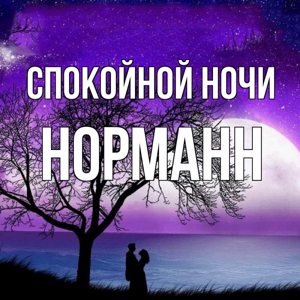 Открытка на каждый день с именем, Норманн Спокойной ночи огромная луна и парочка Прикольная открытка с пожеланием онлайн скачать бесплатно 