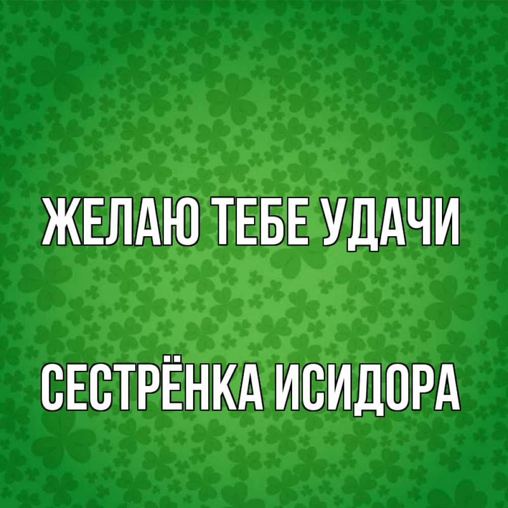 Открытка на каждый день с именем, Сестрёнка-Исидора Желаю тебе удачи много листочков на удачу Прикольная открытка с пожеланием онлайн скачать бесплатно 