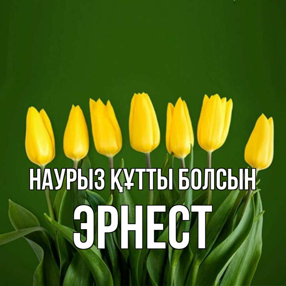 Открытка на каждый день с именем, Эрнест Наурыз құтты болсын желтого цвета 3 Прикольная открытка с пожеланием онлайн скачать бесплатно 