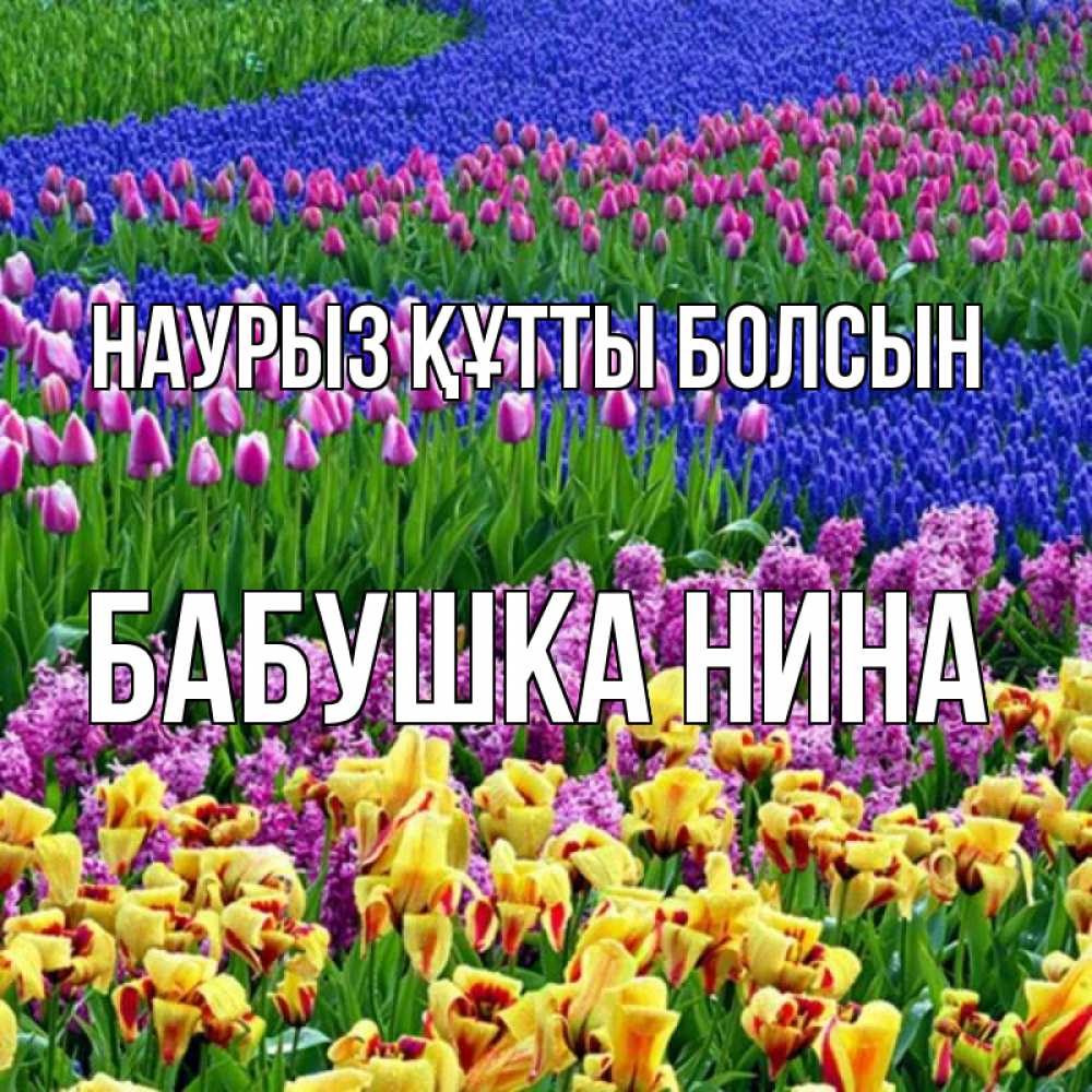 Открытка на каждый день с именем, Бабушка-Нина Наурыз құтты болсын цветы Прикольная открытка с пожеланием онлайн скачать бесплатно 