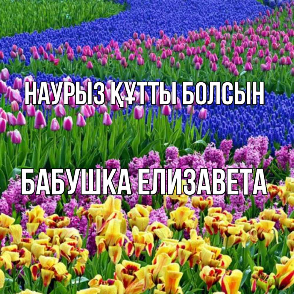Открытка на каждый день с именем, Бабушка-Елизавета Наурыз құтты болсын цветы Прикольная открытка с пожеланием онлайн скачать бесплатно 