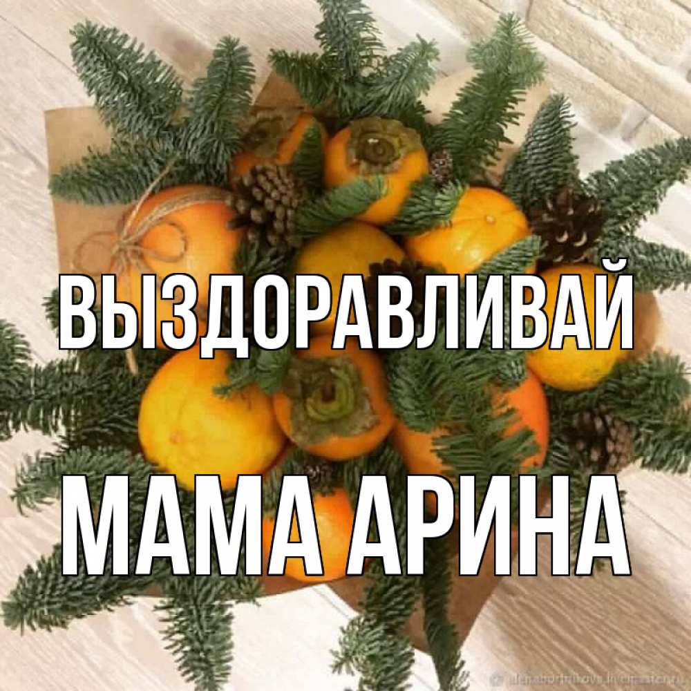 Открытка на каждый день с именем, Мама-Арина Выздоравливай апельсины и хурьма Прикольная открытка с пожеланием онлайн скачать бесплатно 