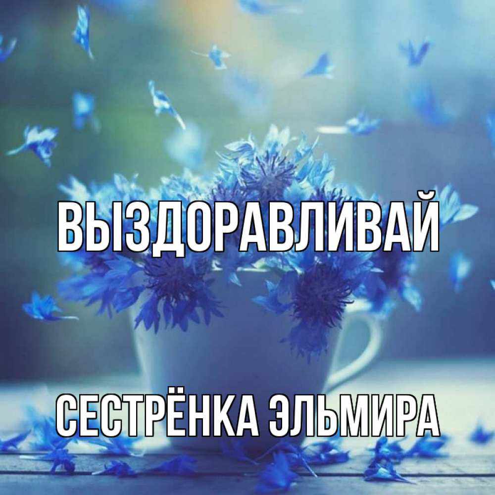 Открытка на каждый день с именем, Сестрёнка-Эльмира Выздоравливай кружка с зельем и цветами Прикольная открытка с пожеланием онлайн скачать бесплатно 
