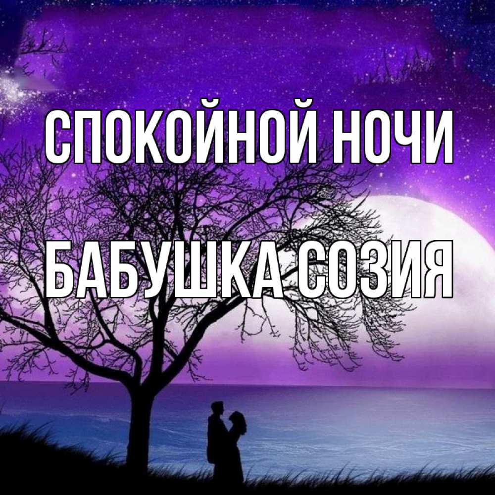 Открытка на каждый день с именем, Бабушка-Созия Спокойной ночи огромная луна и парочка Прикольная открытка с пожеланием онлайн скачать бесплатно 