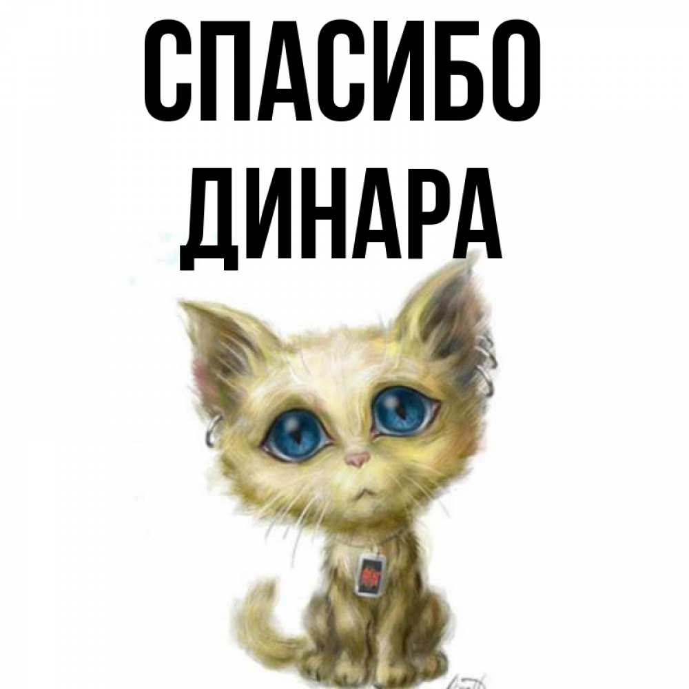 Открытка на каждый день с именем, Динара Спасибо рисованный кот благодарит вас Прикольная открытка с пожеланием онлайн скачать бесплатно 