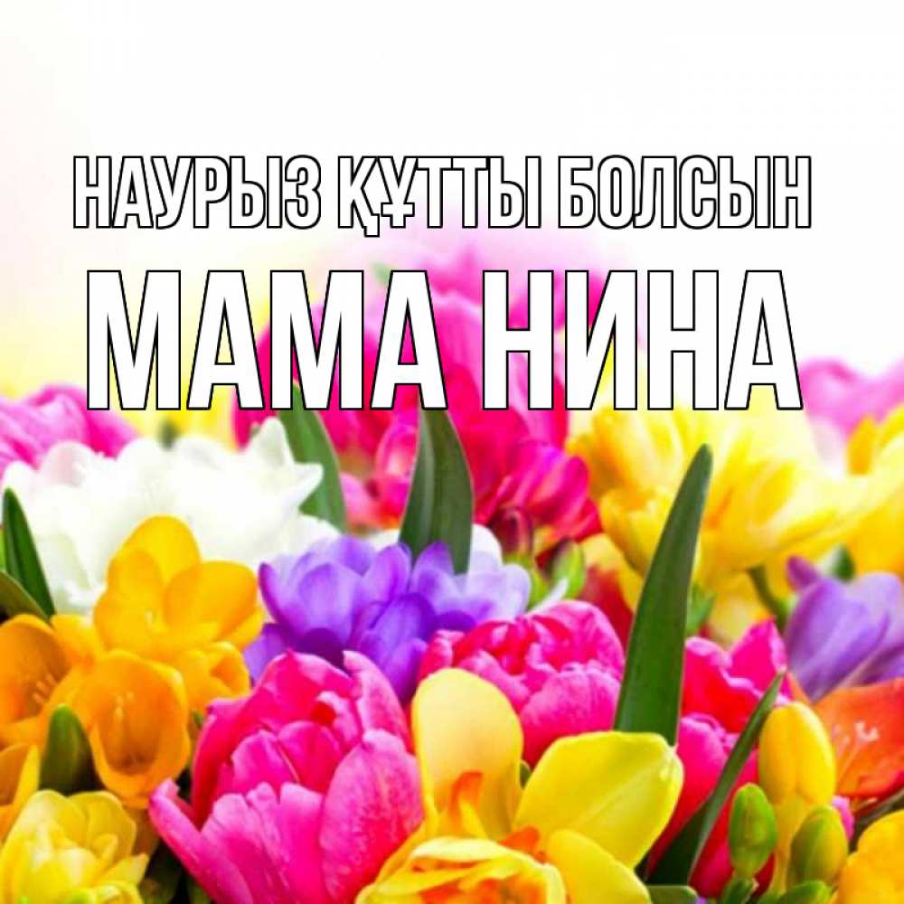 Открытка на каждый день с именем, Мама-Нина Наурыз құтты болсын тюльпаны Прикольная открытка с пожеланием онлайн скачать бесплатно 