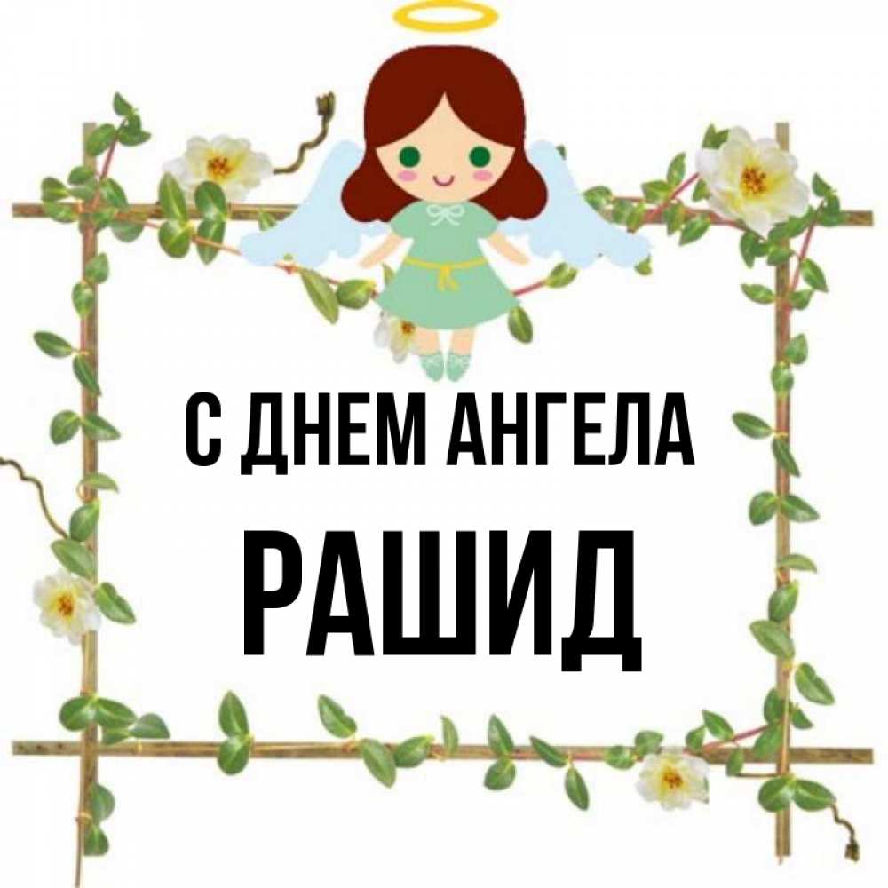 Открытка на каждый день с именем, Рашид С днем ангела Ангел с нимбом Прикольная открытка с пожеланием онлайн скачать бесплатно 