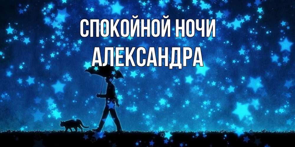 Открытка на каждый день с именем, Александра Спокойной ночи ночные прогулки с котом под звездами Прикольная открытка с пожеланием онлайн скачать бесплатно 