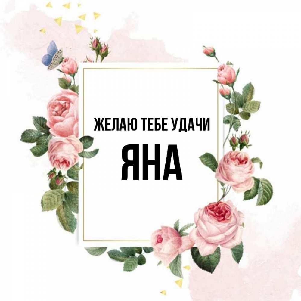 Открытка на каждый день с именем, Яна Желаю тебе удачи розовые розы Прикольная открытка с пожеланием онлайн скачать бесплатно 