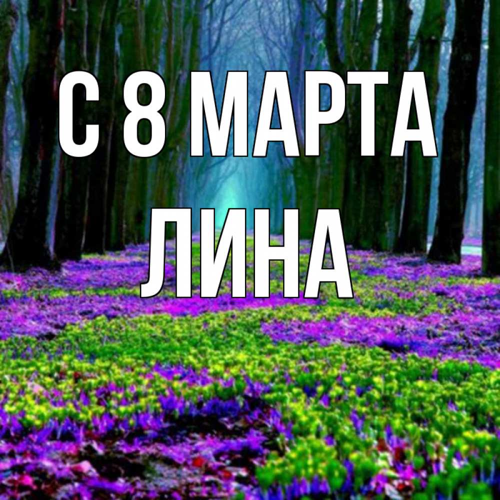 Открытка на каждый день с именем, Лина С 8 МАРТА фиолетовые цветы в лесу 1 Прикольная открытка с пожеланием онлайн скачать бесплатно 