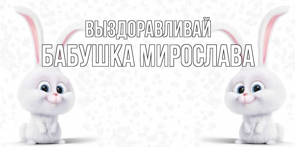 Открытка на каждый день с именем, Бабушка-Мирослава Выздоравливай не болей с зайцем Прикольная открытка с пожеланием онлайн скачать бесплатно 