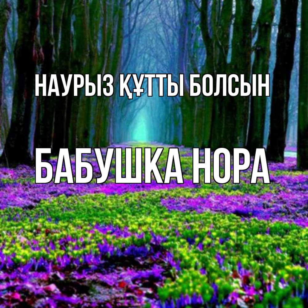 Открытка на каждый день с именем, Бабушка-Нора Наурыз құтты болсын фиолетовые цветы в лесу 1 Прикольная открытка с пожеланием онлайн скачать бесплатно 