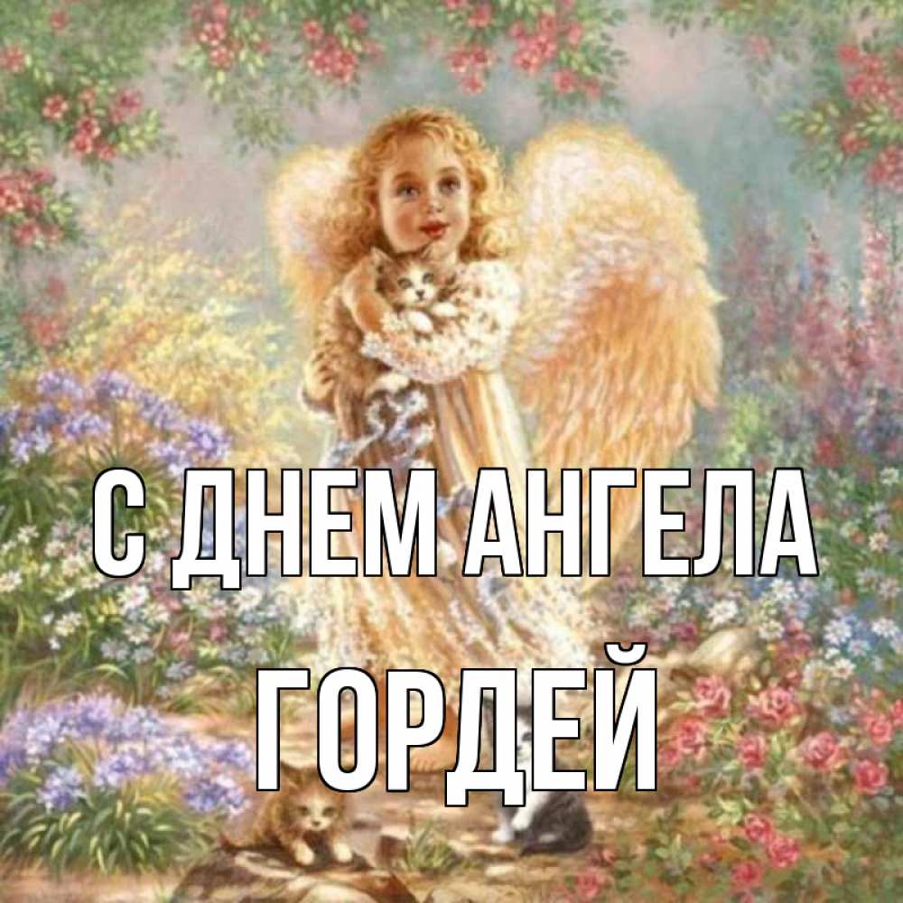Открытка на каждый день с именем, Гордей С днем ангела держит котенка Прикольная открытка с пожеланием онлайн скачать бесплатно 