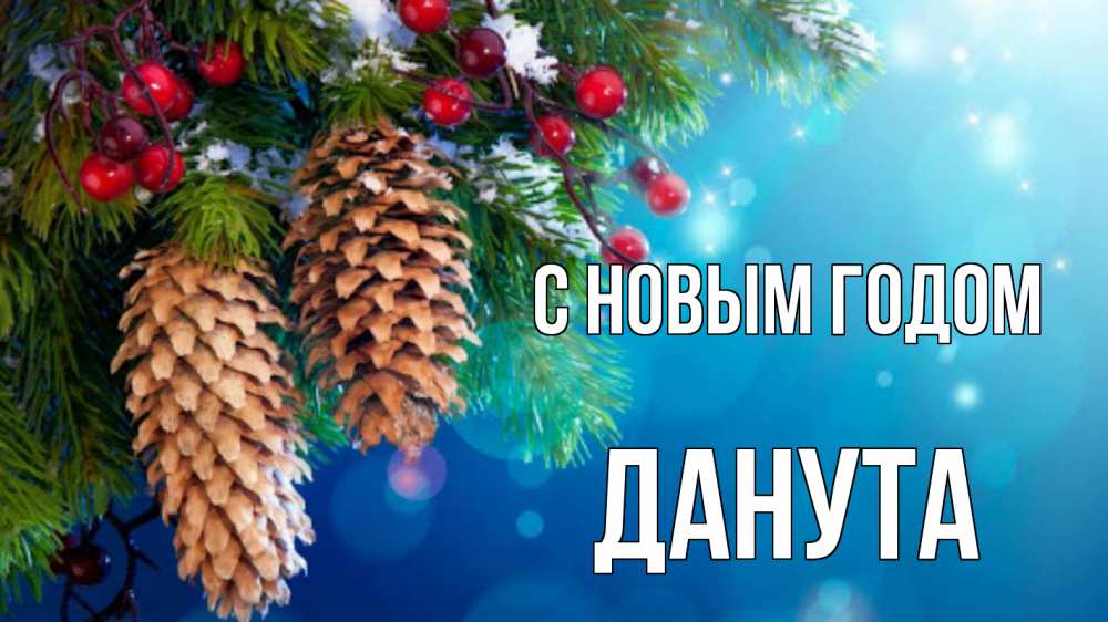 Открытка на каждый день с именем, Данута С новым годом Новый год, ель, шишки Прикольная открытка с пожеланием онлайн скачать бесплатно 