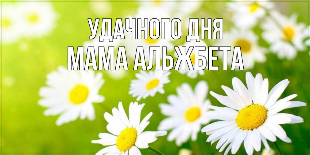 Открытка на каждый день с именем, Мама-Альжбета Удачного дня открытка с ромашками на зеленом фоне Прикольная открытка с пожеланием онлайн скачать бесплатно 