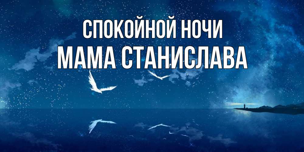 Открытка на каждый день с именем, Мама-Станислава Спокойной ночи птицы летят на фоне ночного неба Прикольная открытка с пожеланием онлайн скачать бесплатно 